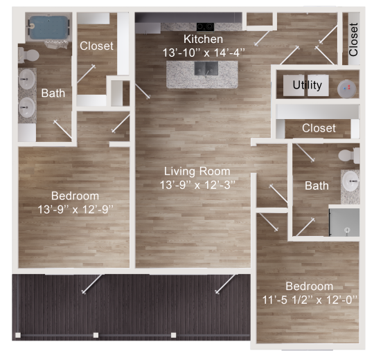 the floor plan for a two bedroom apartment at The Rushcreek